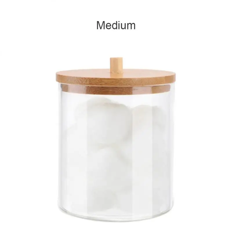 Acrylic Storage Box Bathroom Jar Makeup Organizer Cotton Round Pad Holder Cotton Swab Box Qtip Holder Dispenser with Bamboo Lid