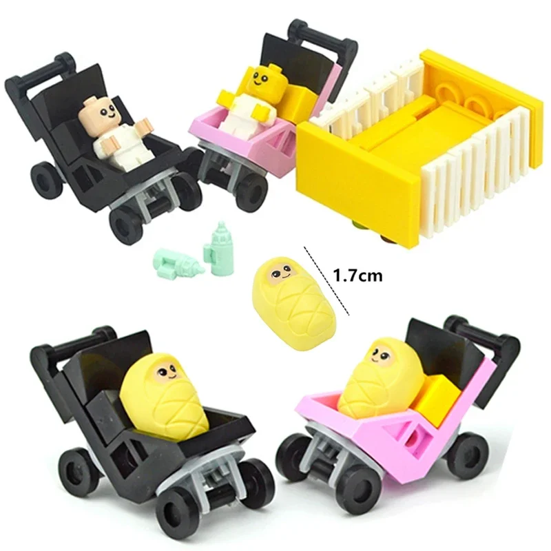 MOC Toy Small Baby Figures Stroller Building Blocks Cute Baby Carriage DIY City Accessories  Assemble Bricks for Children