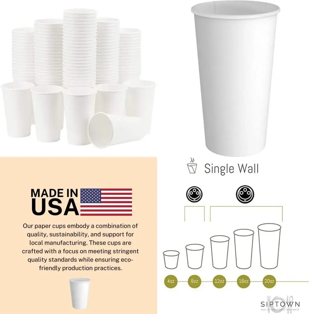 

1000 Pack 16 oz Paper Cups - USA Made for Coffee, Tea, Home, Office, Restaurant, Parties - Recyclable Bulk Disposable Cups