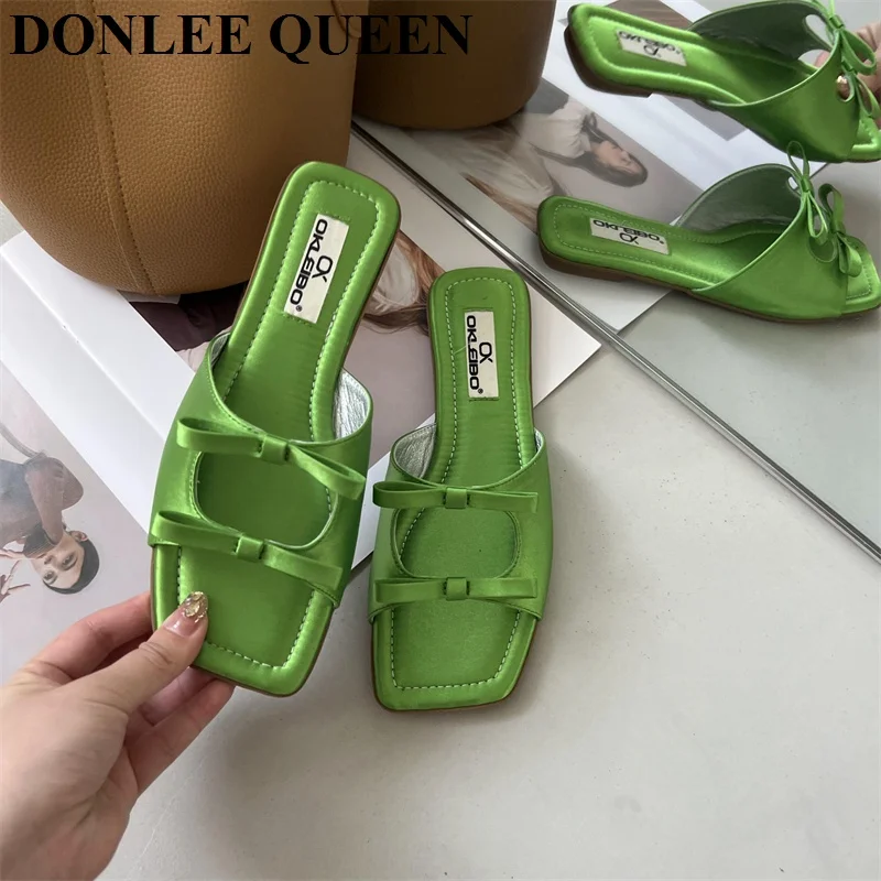 Flats Slippers Women Beach Sandals Summer Shoes 2022 New Fashion Bow Knot Slides Bohemian Soft Dress Flip Flops Zapatillas Mujer