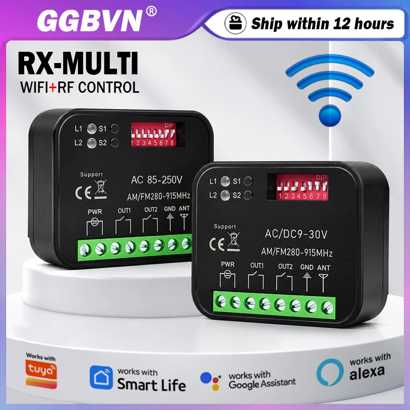 Universal RX MULTI 433MHz 868MHz Remote Control Receiver 2CH Garage Door Opener WIFI Smart Switch Module Relay Work With Tuya