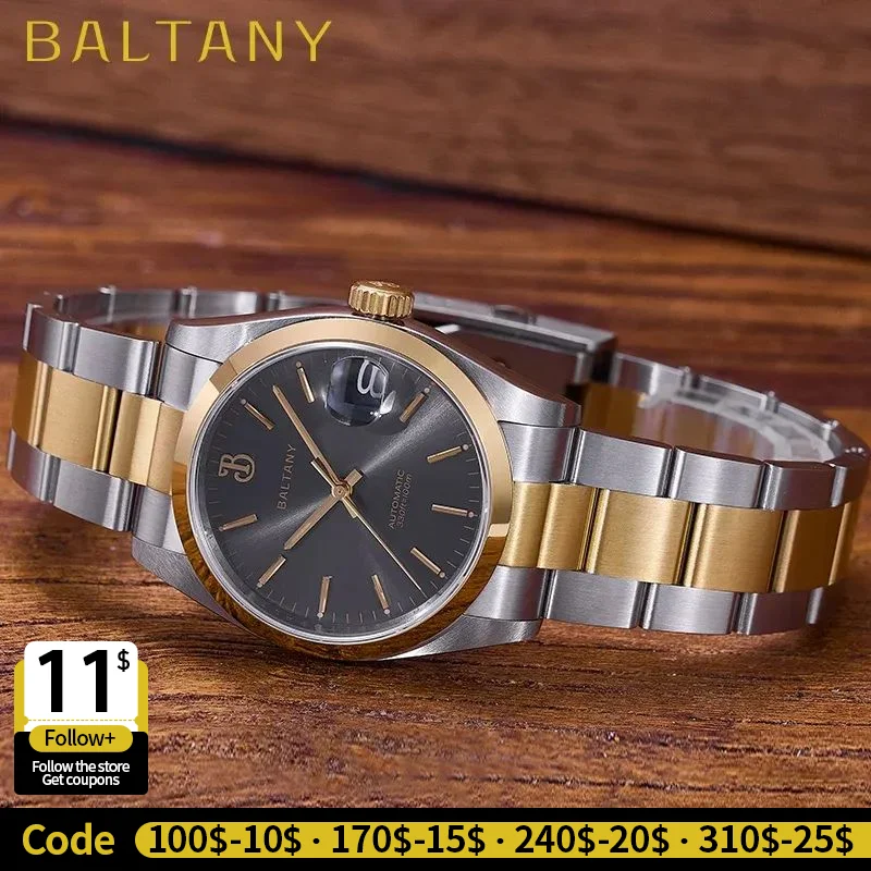Baltany 36mm reloj con fecha perpetua S4095 esfera rayos solares 100M pulsera de acero inoxidable resistente al agua NH35 reloj automático de lujo para hombres