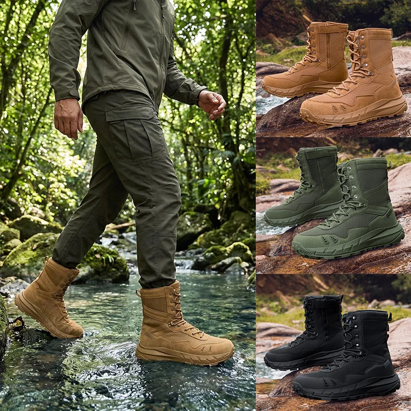 Taktische Militärstiefel für Herren, Armee-Stiefel für Herren, Militärstiefel mit seitlichem Reißverschluss, rutschfeste Stiefeletten für Herren, Arbeitssicherheitsschuhe, Wanderschuhe