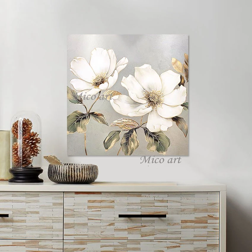 Modern Wholesale Beautiful Plant Abstract Art Wall, 3D Picture, Frameless Flowers Textured Painting on Canvas, Home Decor Items