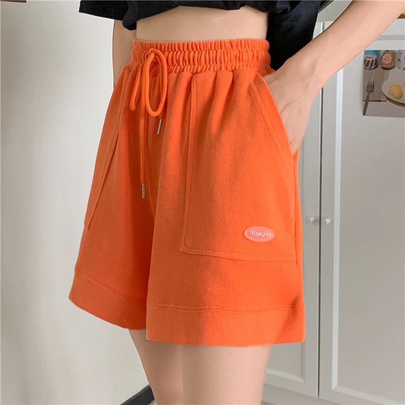 

Women Shorts Summer High Elastic Lace Up Drawstring Wide Leg Sweat Short Fitness Running Shorts Loose Casual Large Sports Pants