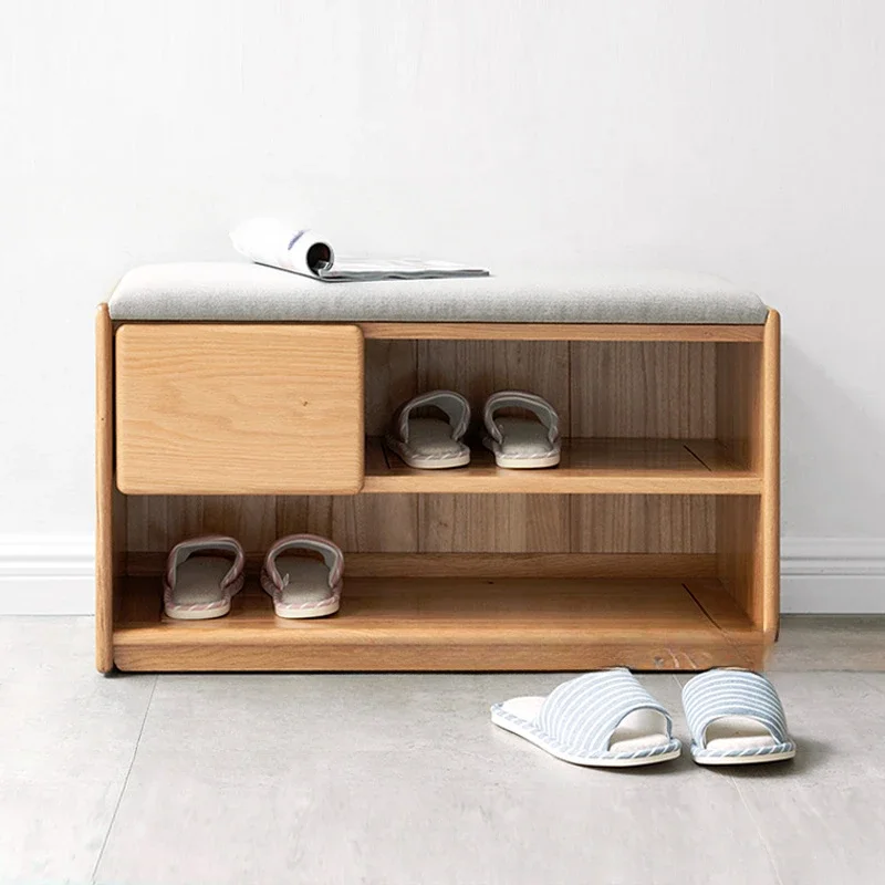 Shunyi furniture solid wood shoes stool Nordic oak can sit in the shoe cabinet household footstool modern simple soft bag shoes