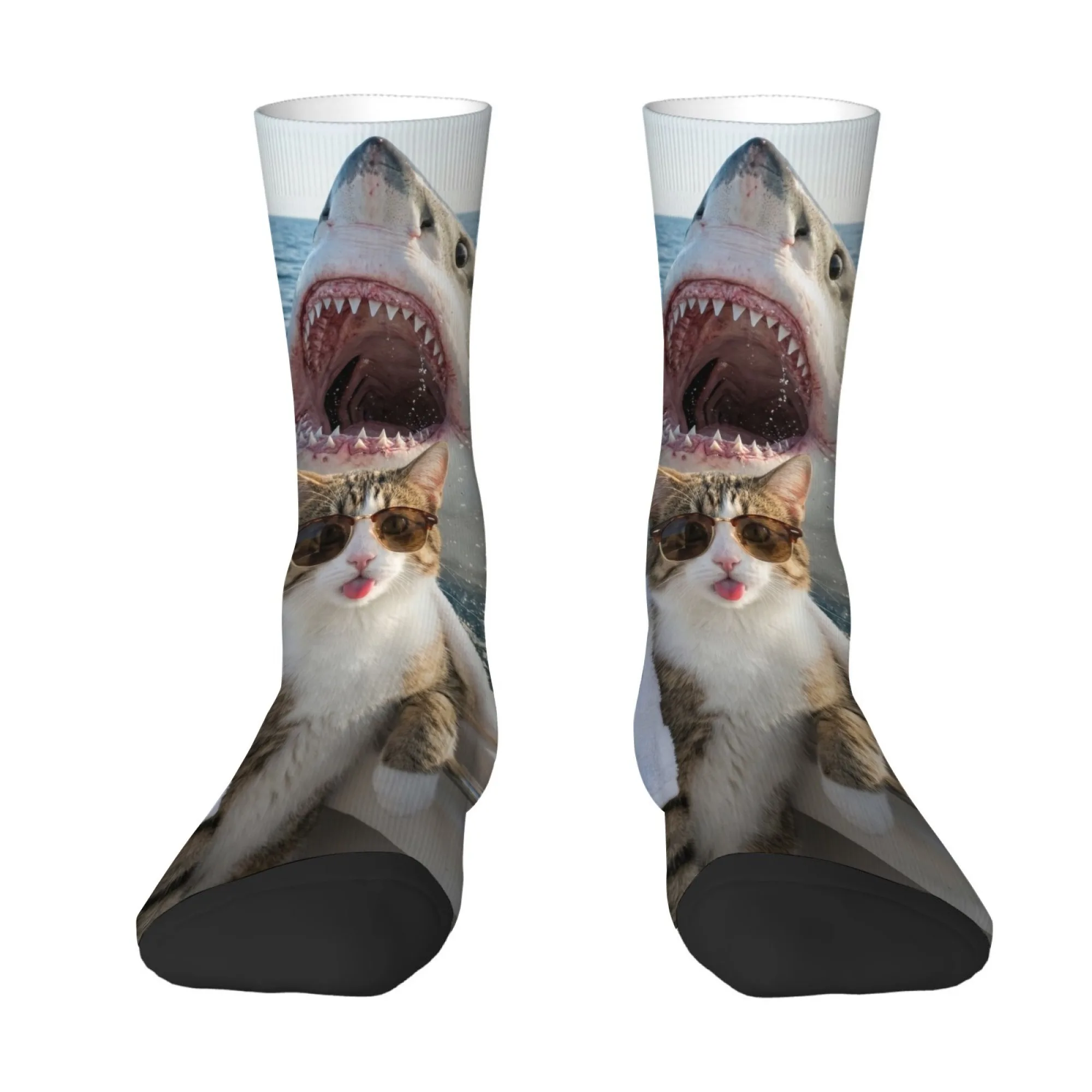 

Shark Cat Socks Comfortable Friendly Snug Fitting Men's Socks for Sports Cycling Funny Wild Novelty Streetwear Compression Socks