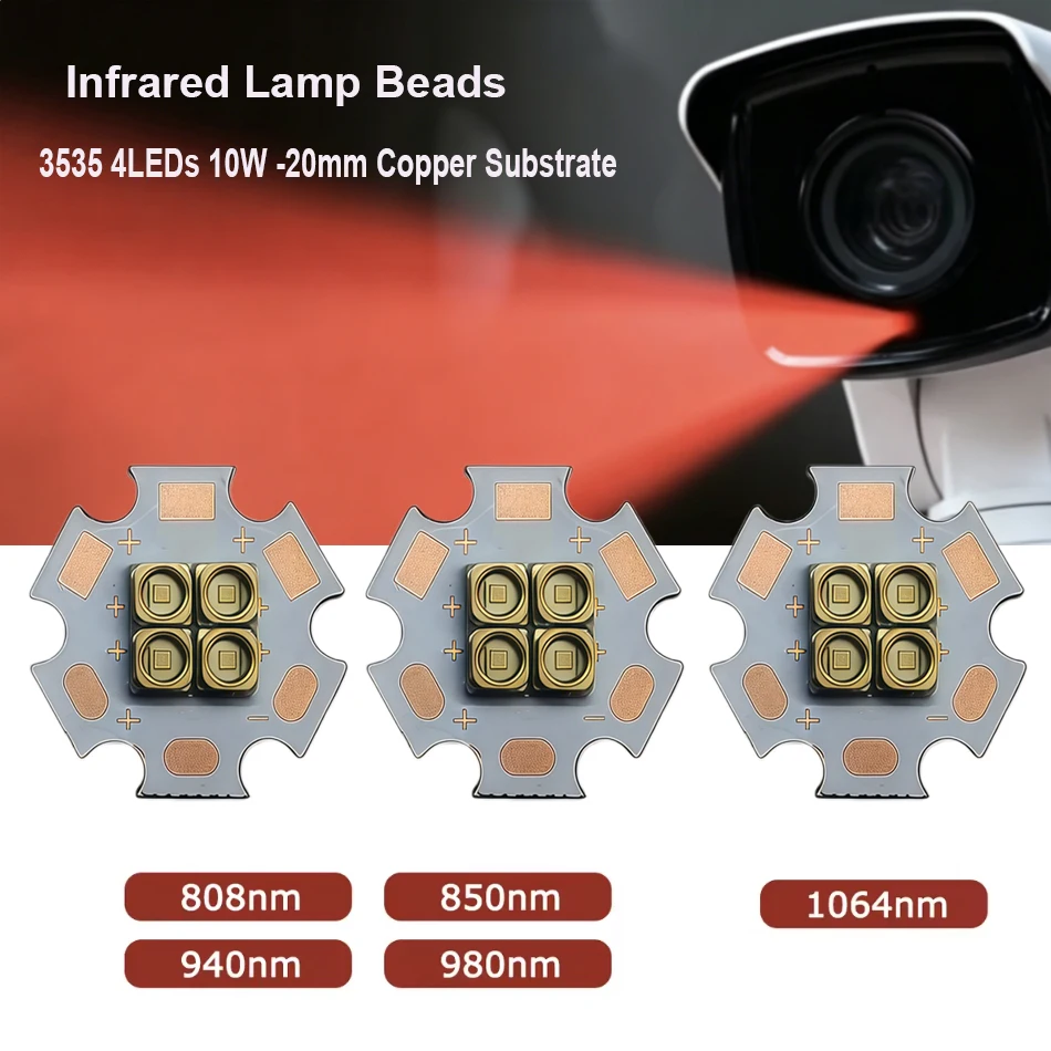 3535 Infrared Lamp LED Bead IR 10W High Power 12W 4Chips 850nm/940nm/980nm/1064nm Light Diode For Night Vision Security Laser