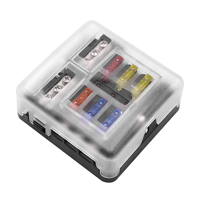 Upgraded Car Boat Fuse Box Holder With 6 Ways Blade Fuse Holder Block Warning Indicator 12V 36V Power Distribution Panel Board
