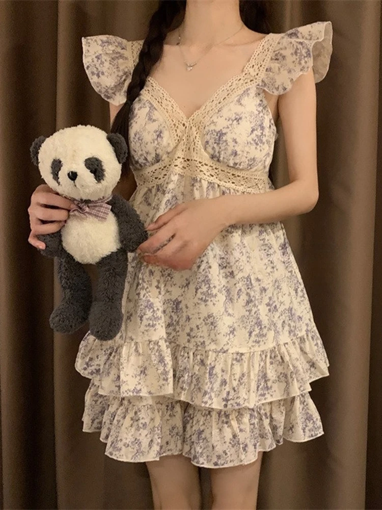 Sweet Princess Style Women's Lace Nightgown Set with Chest Pad V-Neck Short Pants Cotton Summer Sleepwear Casual Home Clothes
