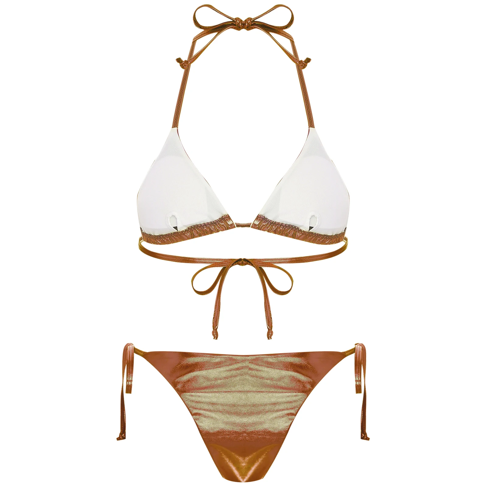 Metallic glänzende Schnürung Mini Bikini Badeanzug gepolstert Dreieck Cup Top mit Slips 2-teilige sexy Bade bekleidung Strand Badeanzug