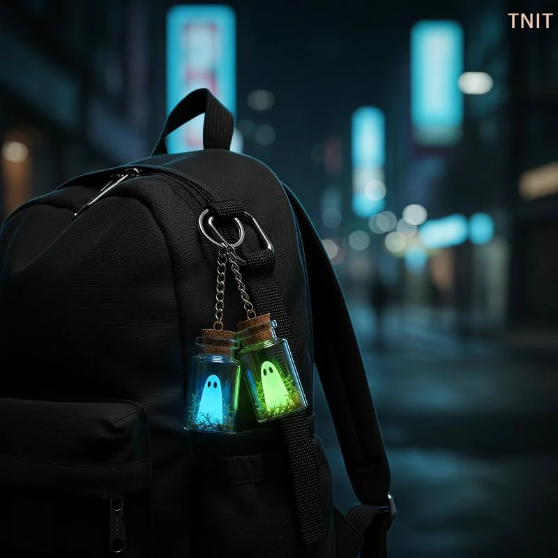 [J] Luminous Ghost Keychain Halloween Glow Drifting Bottle Creative Green Spectre Jewelry Gift
