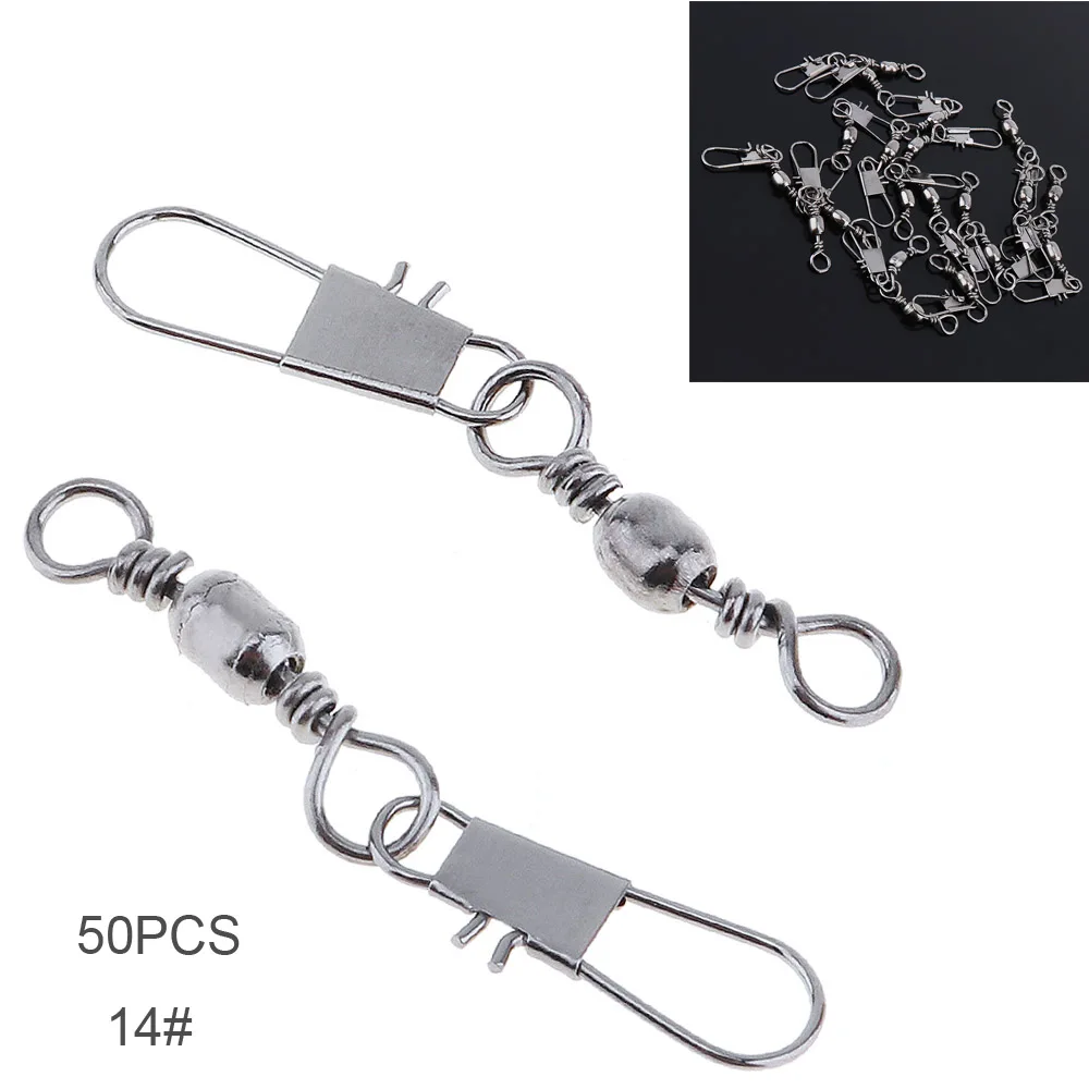 

50pcs 14# Mixture Material Stainless Steel Fishing Swivel Snap Ball Bearing Lock Rolling Swivel Connector