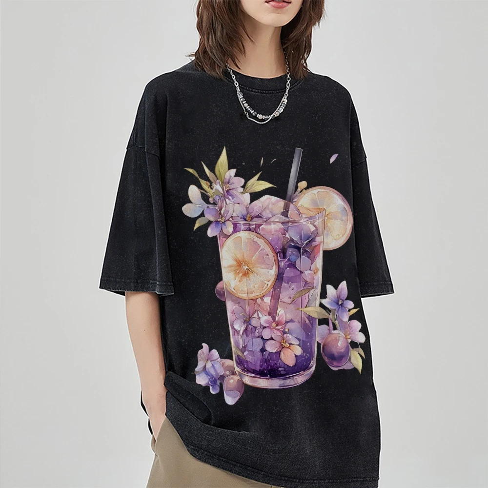 

Dreamy Watercolor Floral and Fruit Print, Enchanting & Refreshing Y2k Graphic Tee,Soft Fabric for Fantasy - Like Casual Looks