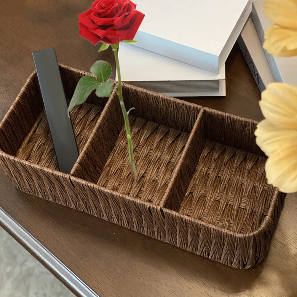 

Woven Storage Baskets Box Organizer Multi-function Sundries Holder Desk Decorative Basket Home Office Bedroom Sturdy Material