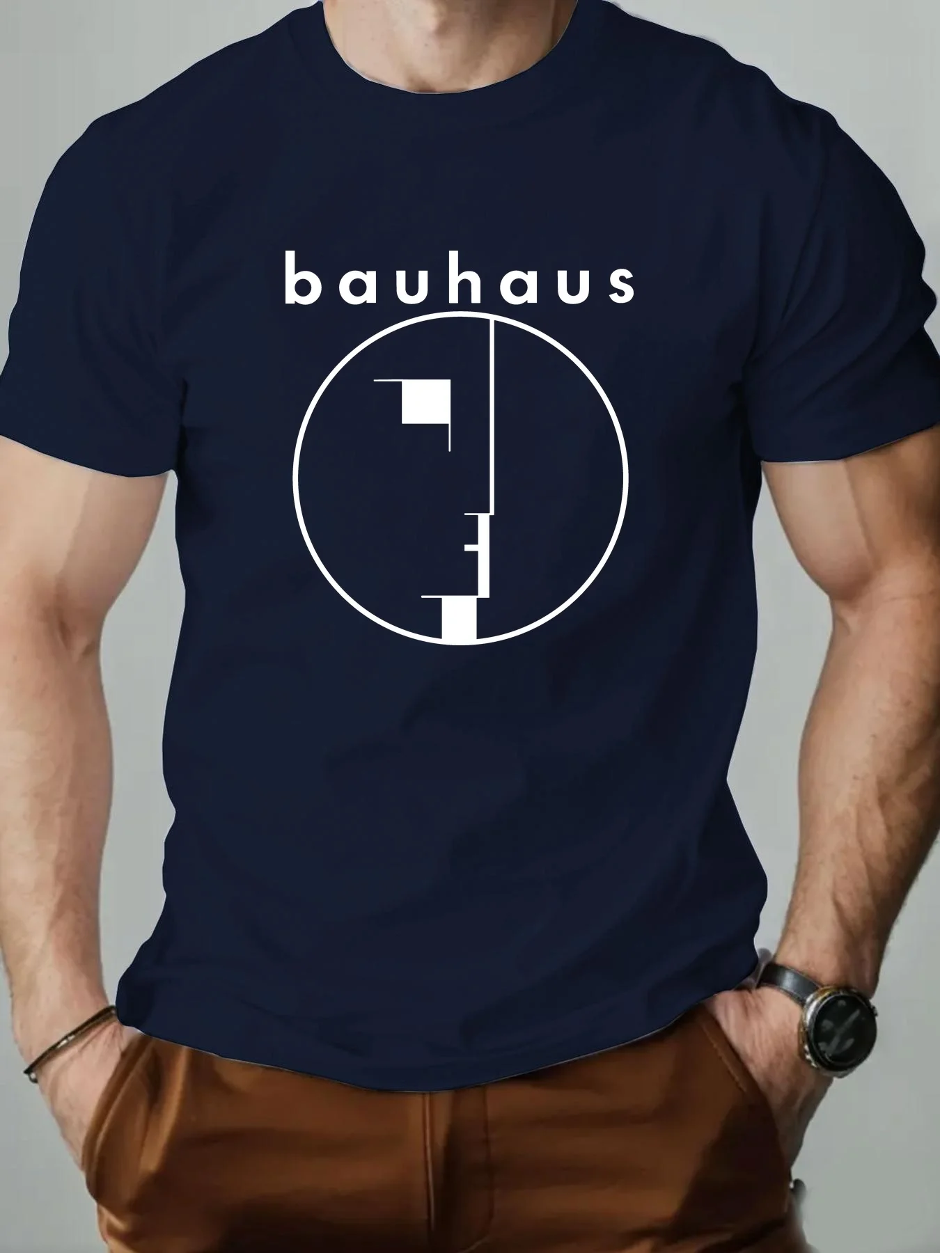 Men Summer Bauhaus Abstract Style Casual Adult Short-sleeved T-shirt for Street Trend 100% Cotton Breathable Soft Loose Fitting