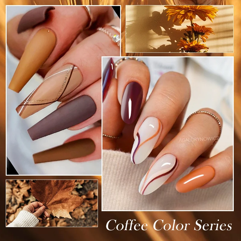 Mtssii 6ml Coffee Brown Color Gel Nail Polish Chocolate Autumn Semi Permanent Gel Varnishes Nail Art Designs Matte Top Coat