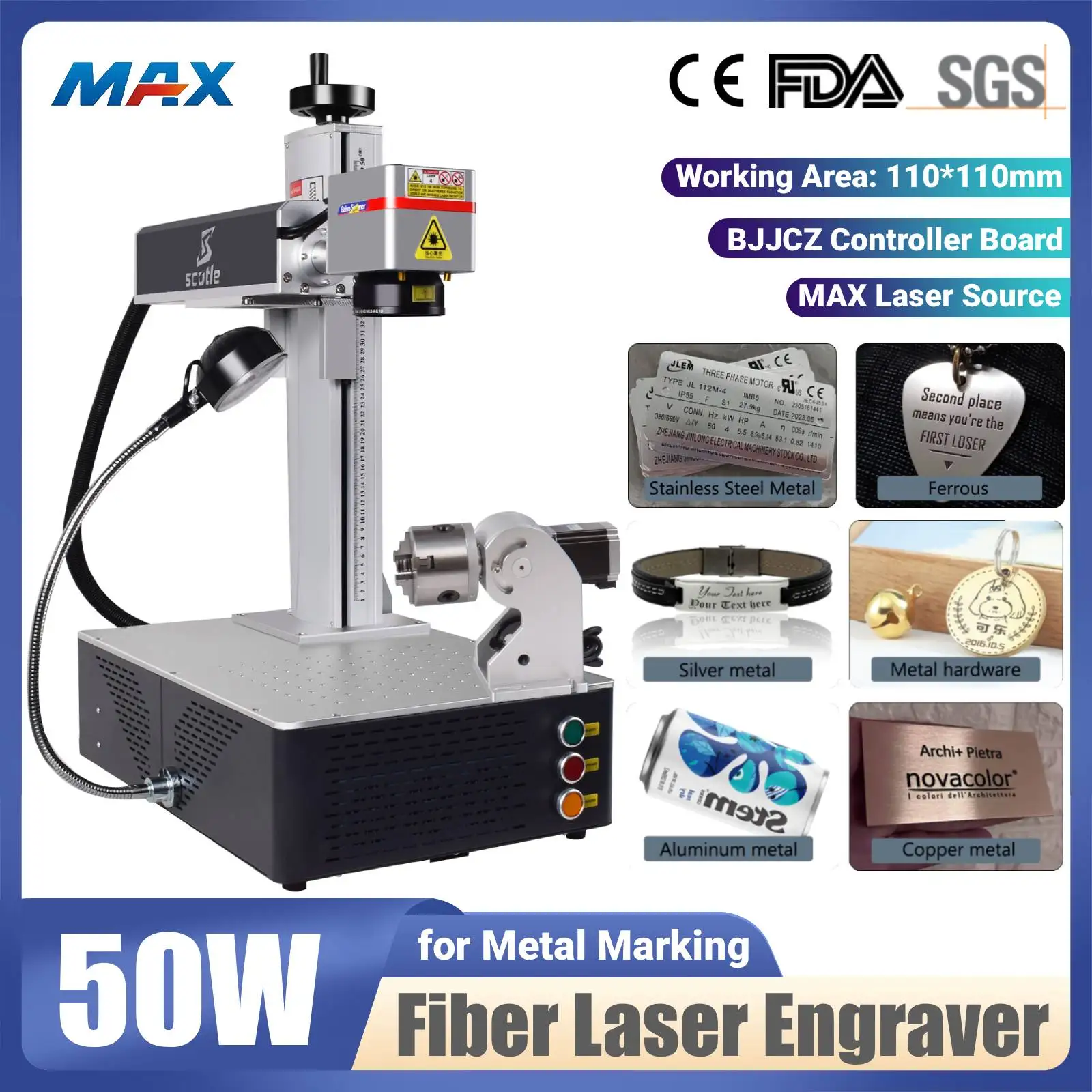 

50 Вт волоконный лазерный маркировочный станок, встроенный лазерный гравер, золото, серебро, кольцо, маркировка ювелирных изделий с поворотной осью для металла, сделай сам