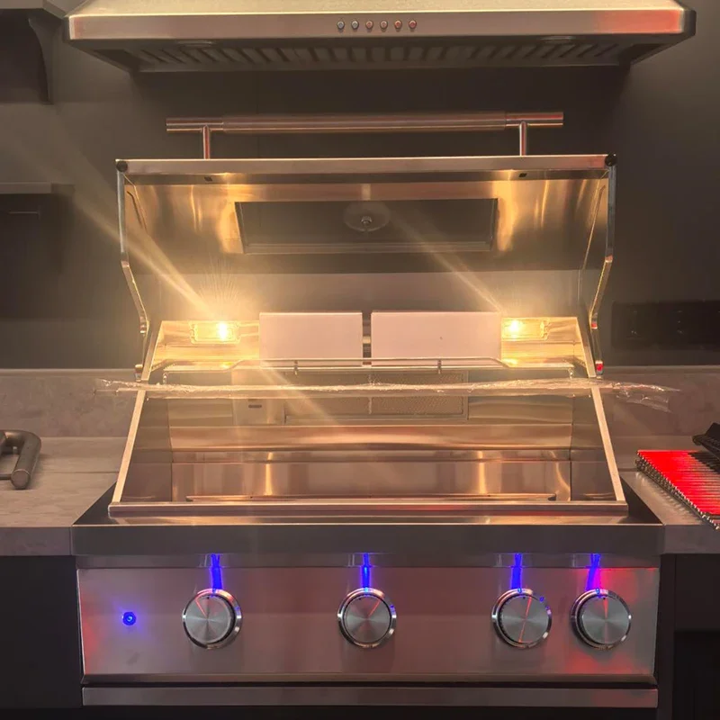 Modular Outdoor Kitchen Pod SUS 304 Stainless Steel Cabinets Pre-assembled All-in-one BBQ Station Flame Safety Remote Control