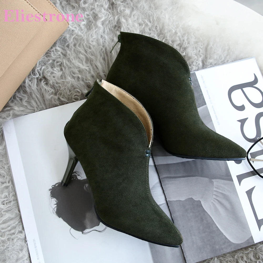 

Winte New Fashion Army Green Yellow Women Ankle Boots Pointed Toe High Heel Lady Shoes Plus Small Big Size 12 32 44 48