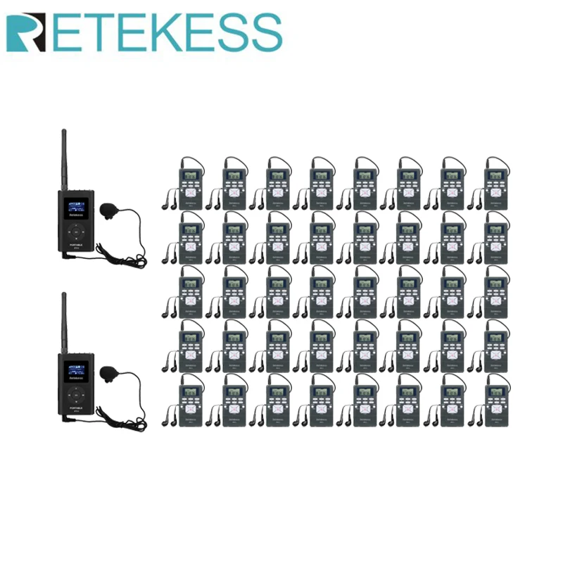 Retekess 2pc FM Transmitter FT11 40pc FM Radio Receiver PR13 Wireless Audio Tour Guide System For Meeting Tour Guide Training