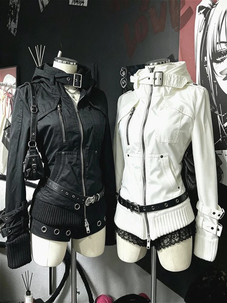 Vintage Casual Streetwear Women Stand Collar Sweatshirt Grunge Aesthetic Zip Up Jacket Retro Harajuku Subculture Daily Outfit
