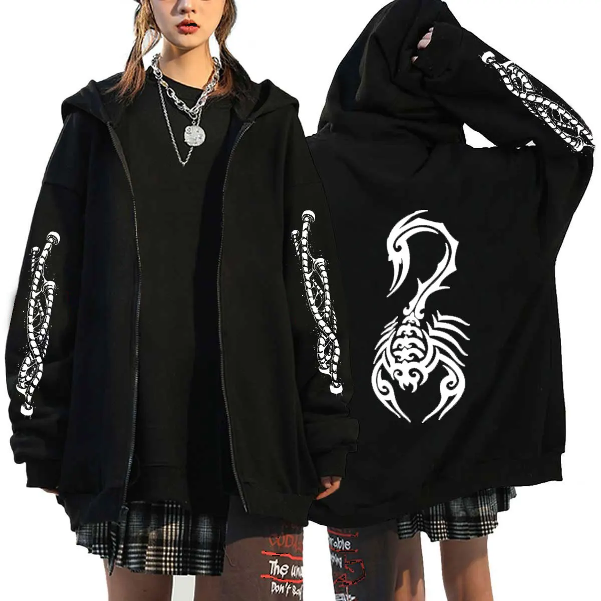 Autumn Zip Up Jacket Gothic Zip Plus Size Hoodie Streetwear Men Women Harajuku Unisex Casual Sweat shirts