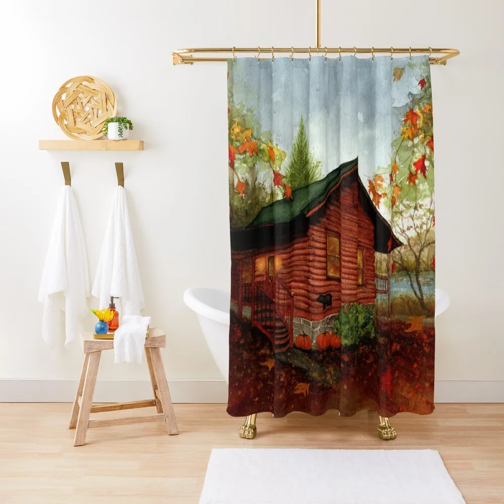 

Log Cabin Lake Lodge Blue Ridge Mountains Shower Curtain Bathtub In The Bathroom Curtain