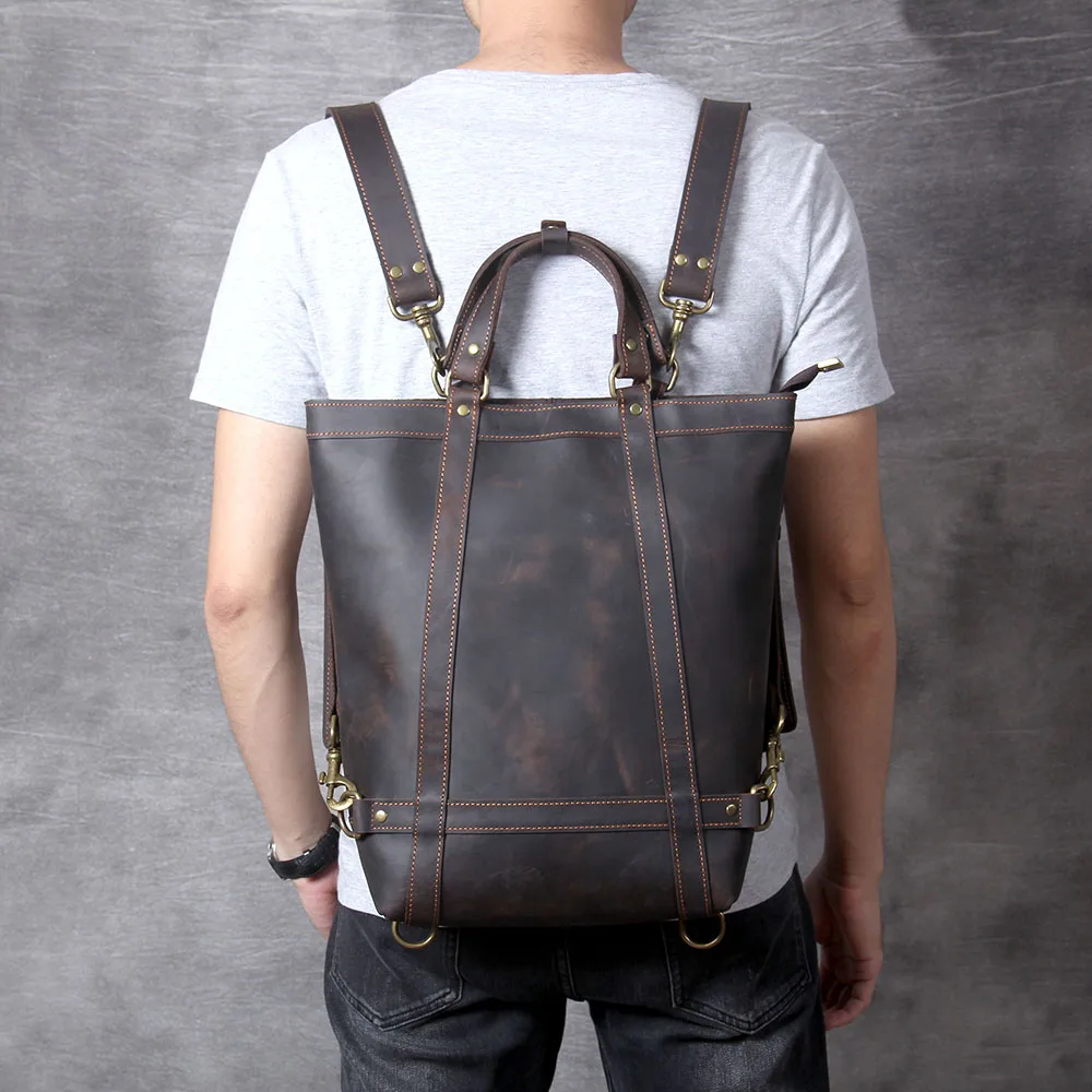S.WORKER Vintage Echtleder-Rucksack Laptop-Tasche Lässige Crazy-Horse-Leder-Schultasche Outdoor-Reise-Weekender-Tasche – Detail 6