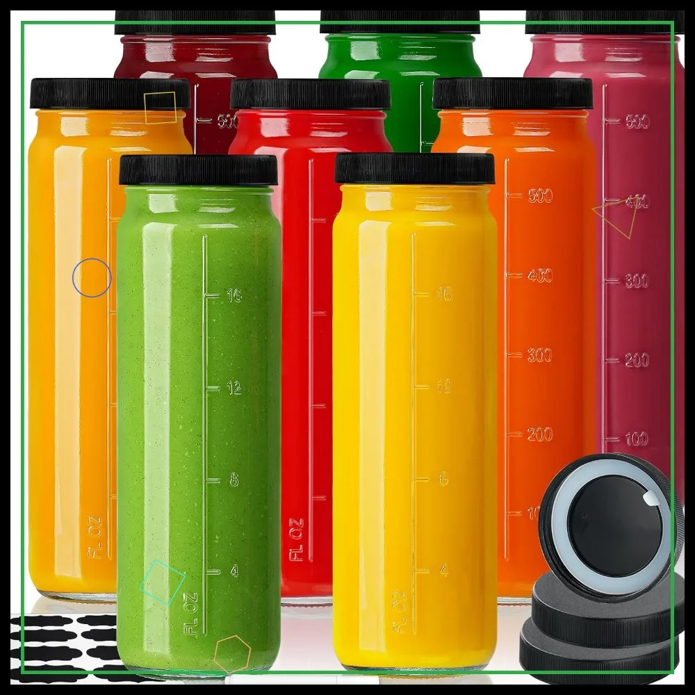 

8-Pack 20oz Glass Bottles with Airtight Lids, Reusable Drinking Jars with Scale for Juice, Smoothie, Travel