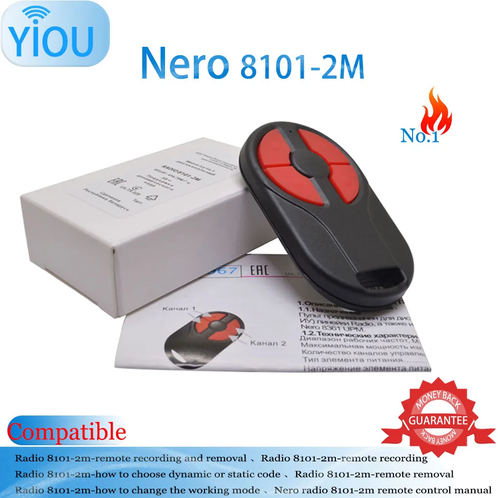 YIOU 881-2m mini Nero gate remote remote 2-channel433,05-434,79 MHz Rolling code remote control garage door