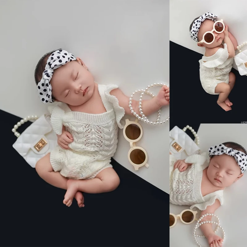 conjunto-de-ropa-para-fotografia-de-recien-nacidos-mono-de-punto-blanco-diadema-con-lazo-de-lunares-gafas-collar-de-perlas-accesorios-para-sesion-de-fotos