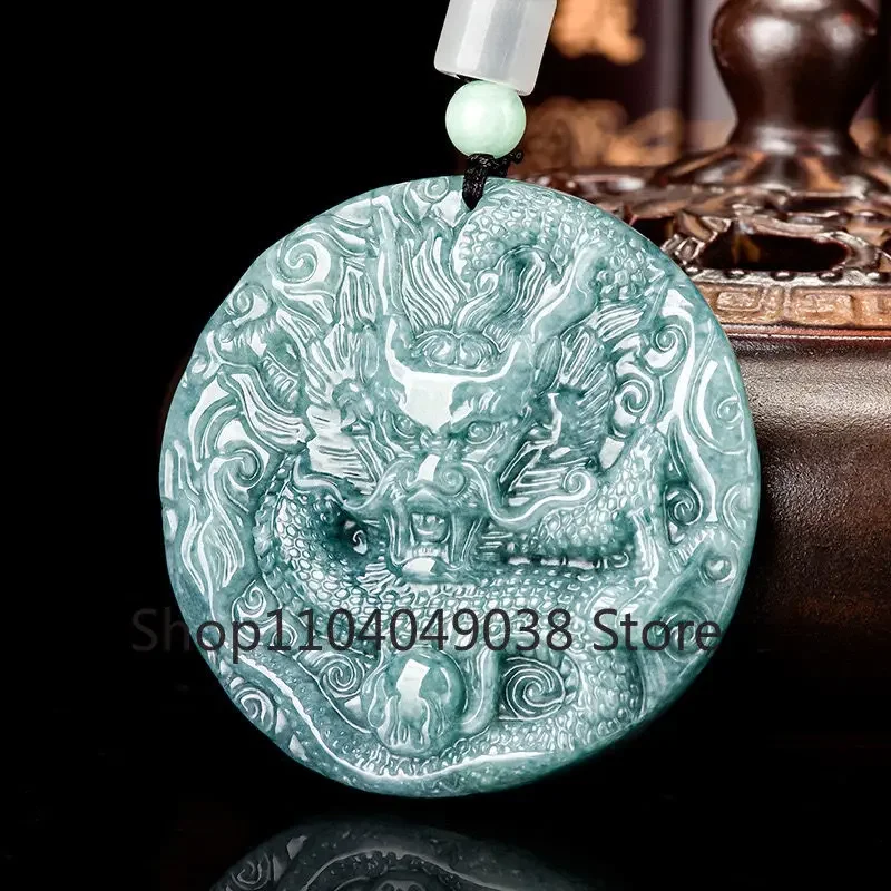 100% A-grade Jade Pendant with Blue Faucet Brand Double Sided Carved Jewelry Ice Jade Men's and Women's Fashion Jade Necklace