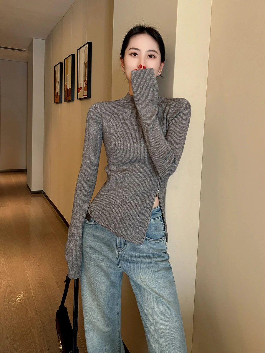 

ay Knitted Long Sve Sweater Women's f High Collar oulder Design Commute Sle Slim Fit Autumn New Arrival