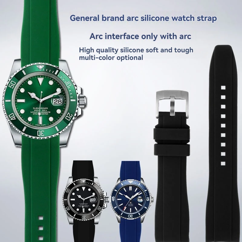 20mm 21mm  22mm Curved End Silicone Rubber Watch Strap for Rolex Submariner, Seiko, Citizen, Tissot | Universal Sport Wristband