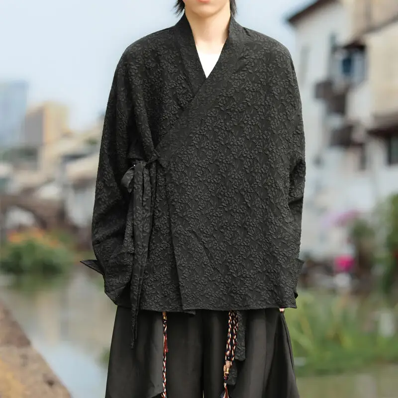 

Топы Hanfu в китайском стиле, мужские ретро жаккардовые халаты Daoist, мужские традиционные восточные костюмы Тай Чи Тан, мужской кардиган с длинными рукавами