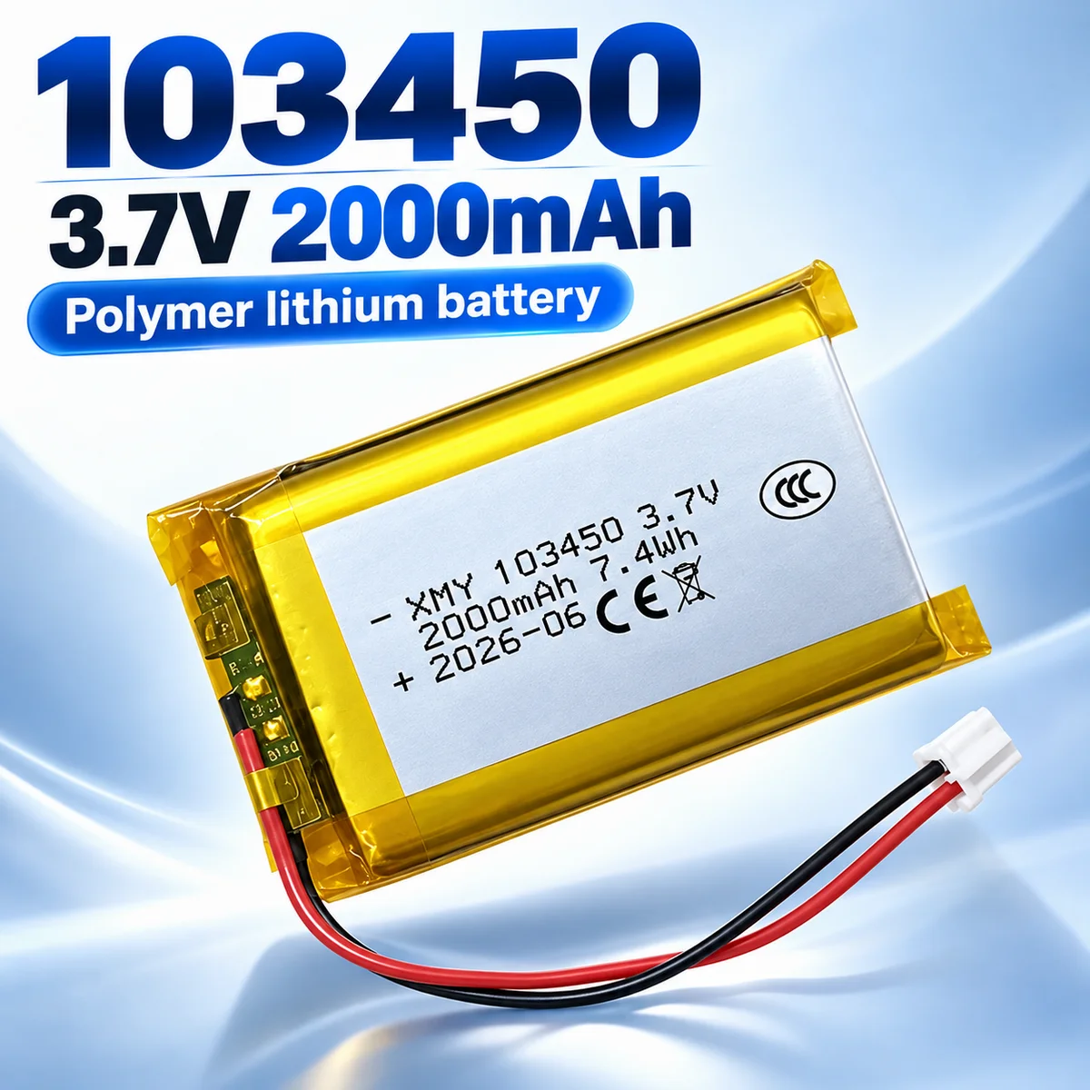 103450 3.7V 2000mAh LiPo Battery JST PH 2.0mm 2Pin Rechargeable Battery Pack for Camera GPS Navigator MP5 Bluetooth Headset