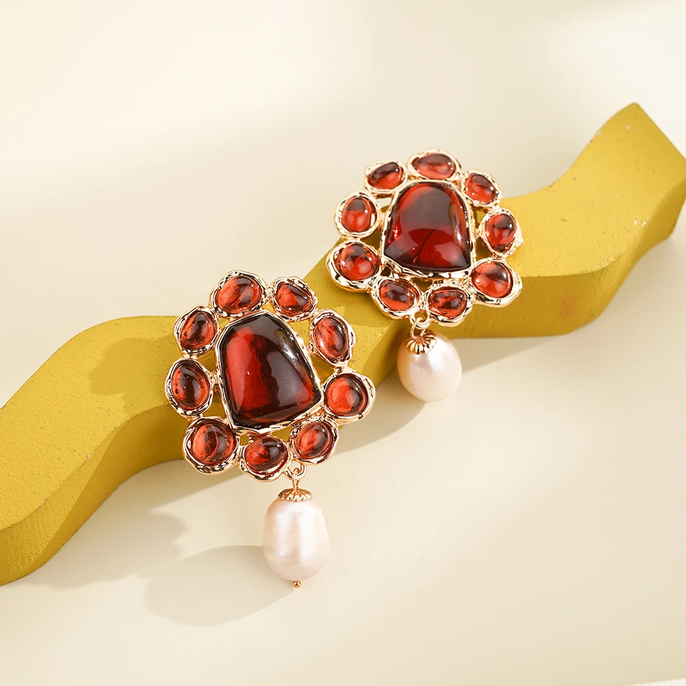 

Natural Freshwater Pearl Women's Chic Earrings women jewelry Flower Dangle Luxury Elegant Korean Casual Party Gift