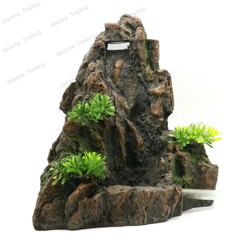 Creative Large Fish Tank Aquascape Sand Waterfall Resin Rockery Mimic Natural Stone Modeling Natural Dynamic Landscape