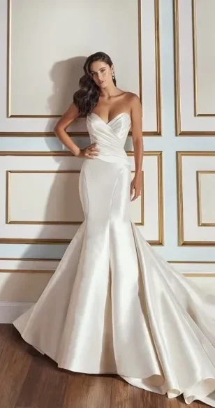 Customized Elegant Satin Wedding Dresses Sweetheart Neck Bridal Gowns Mermaid Backless Bride Dress Vestido De Novia