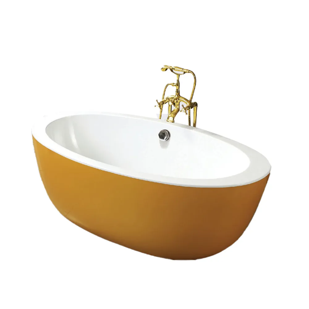 Sale Popular Luxurious Freestanding Hotel Bathroom Round Yellow Golden Acrylic Spa Bathtub