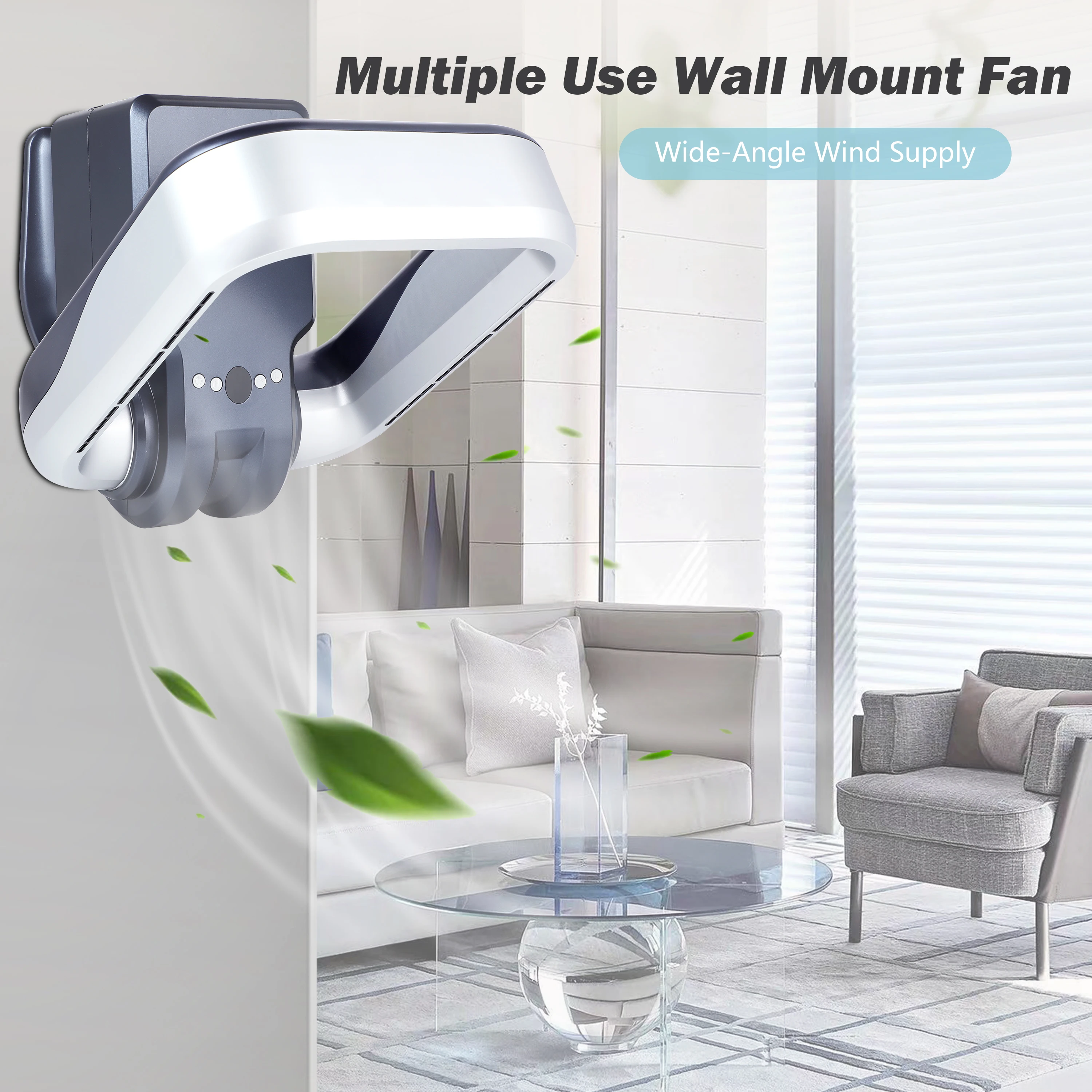 Wall Mounted Fan Bladeless with Remote Controller No Leaf Cooled Fan 9-Hour Timing, 3 Gear Airflow Adjustable for Home/Office