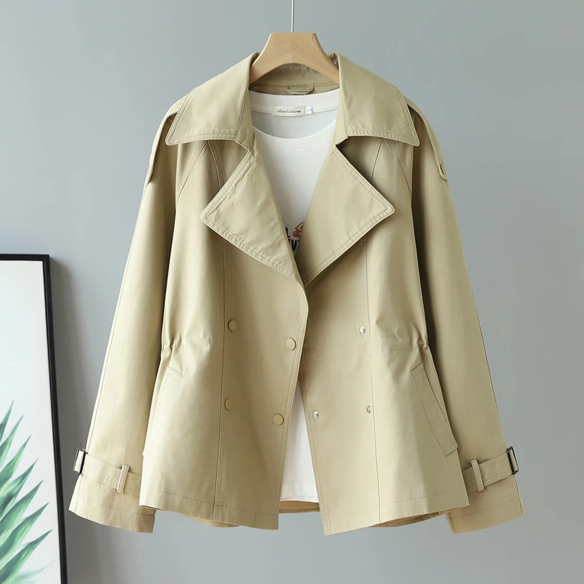 Versatile British Style Small Lapel Waist Double-breasted Khaki Trench Coat Coat 2025