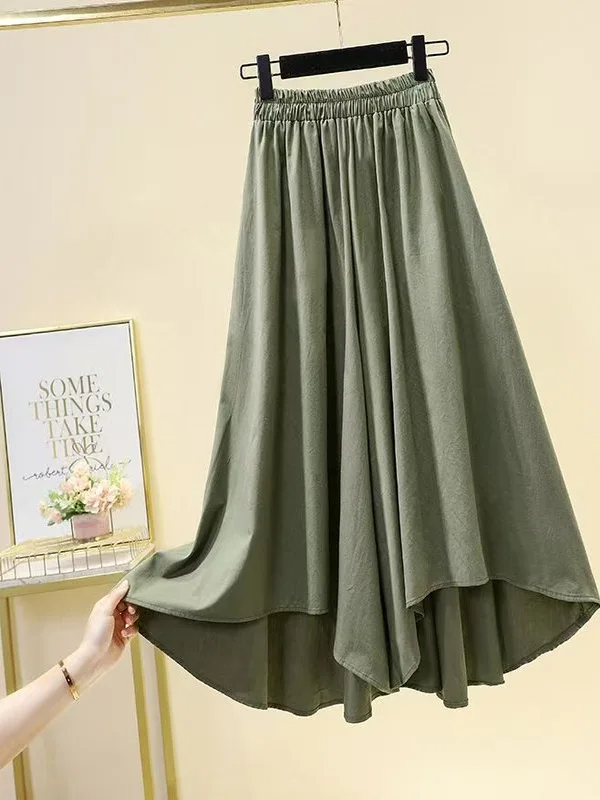 Pantaloni larghi a gamba larga Street Sle da donna a vita alta a nove punti estivi casual in fibra di poliestere taglie forti asimmetrico