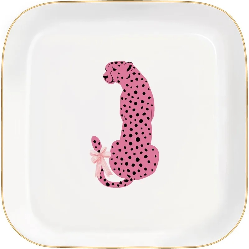 

Ceramic Jewelry Tray Featuring a Pink Preppy Cheetah Print, Perfect for Rings And Trinkets, Ideal Gifts for Women, Jewelry Trays