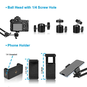 Adjustable Camera Stand,CLOOLC Camera Clamp Mount with Heads and Camera Arm,Desk Camera Mount for Video Recording Live Broadcast