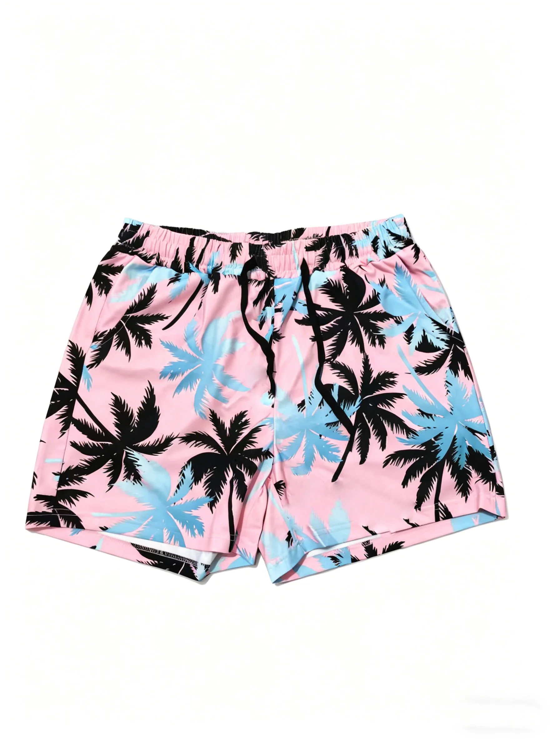 

Summer Men's Hawaiian Print Shorts, Quick-Dry Drawstring Shorts, Great for Vacation & Daily
