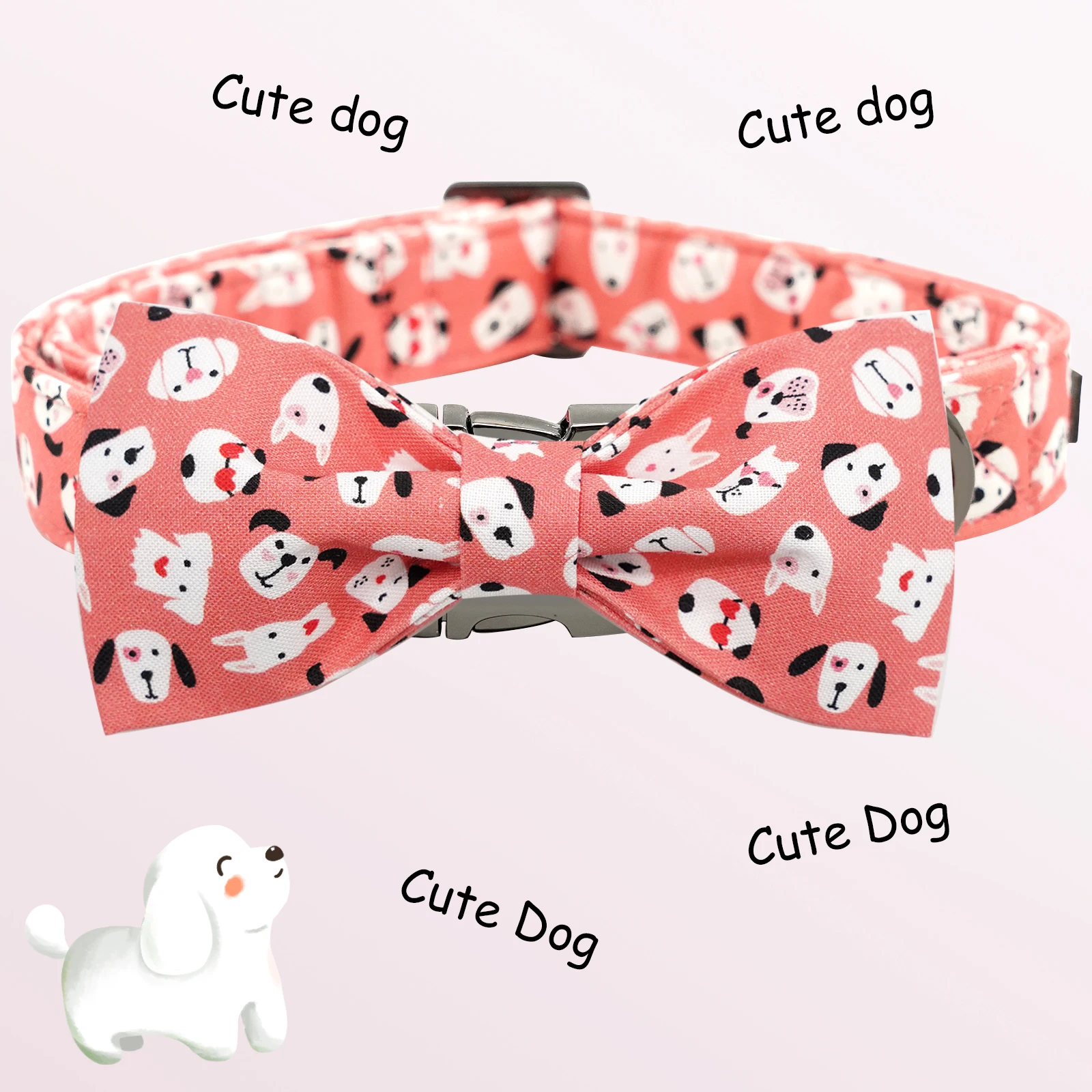 Elegant little tail Dog Collar Dog Collar with Bow tie Cute Heart Dog Print Dog Collar Pink Pet Collar Boy Girl