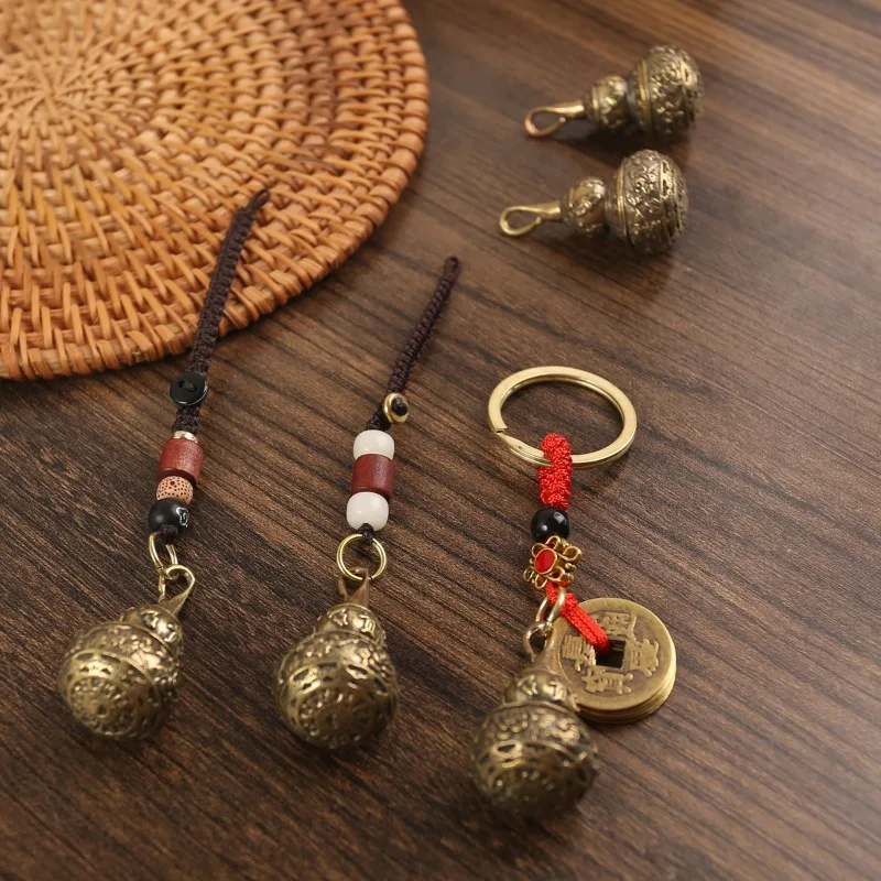 New Brass Blessing Lotus Gourd Charms Lucky Key Chain Pendants Pill Box Container