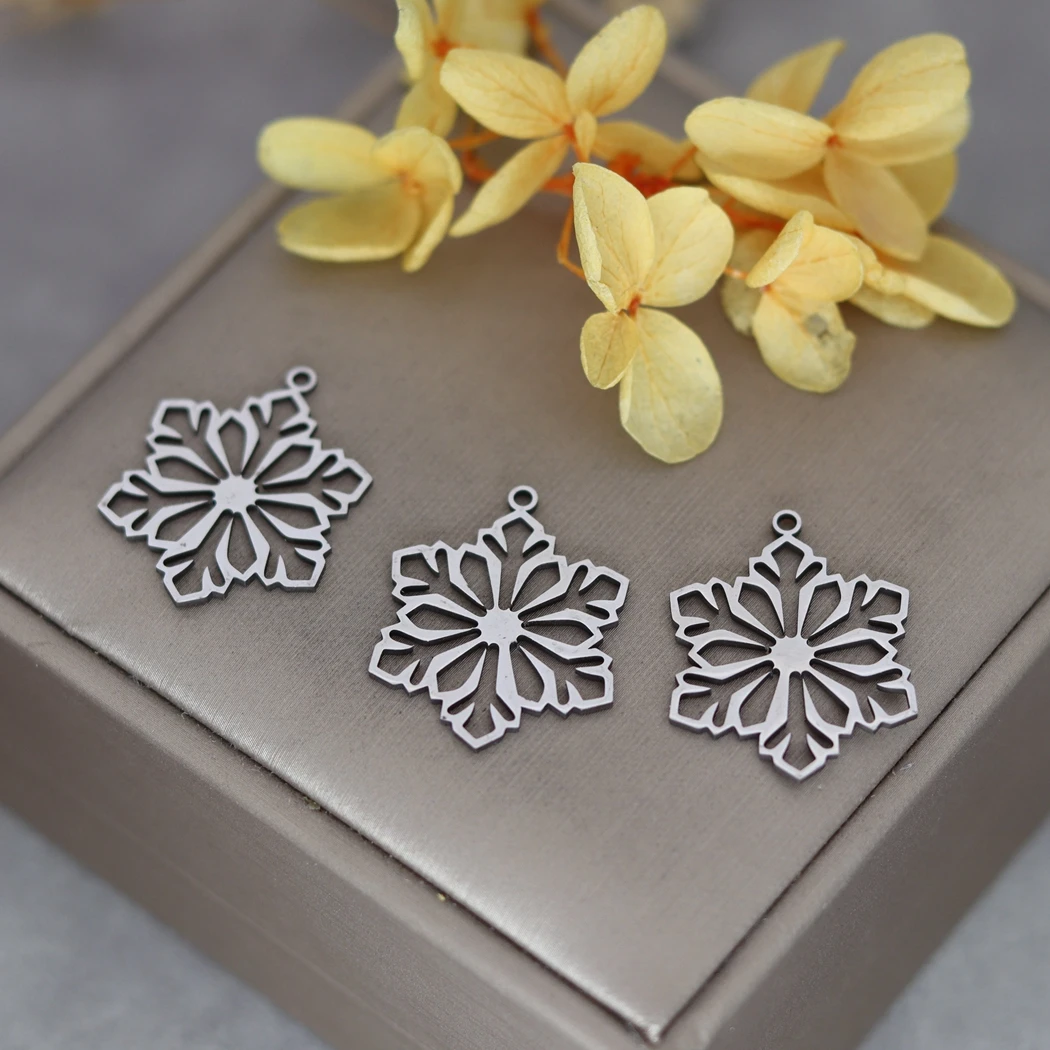 3pcs Christmas Snowflake Art Line Stainless Steel Pendant Hollow Charms For Jewelry Making DIY Craft Tassels Earrings Findings